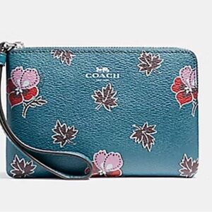 Coach Dark Teal Wristlet with Floral Design